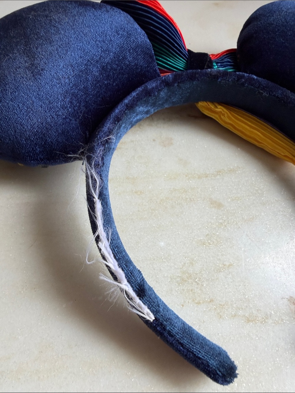 Disney Navy Colorful Minnie Ears Headband with Rainbow Pleated Bow & Gemstones - Picture 3 of 5